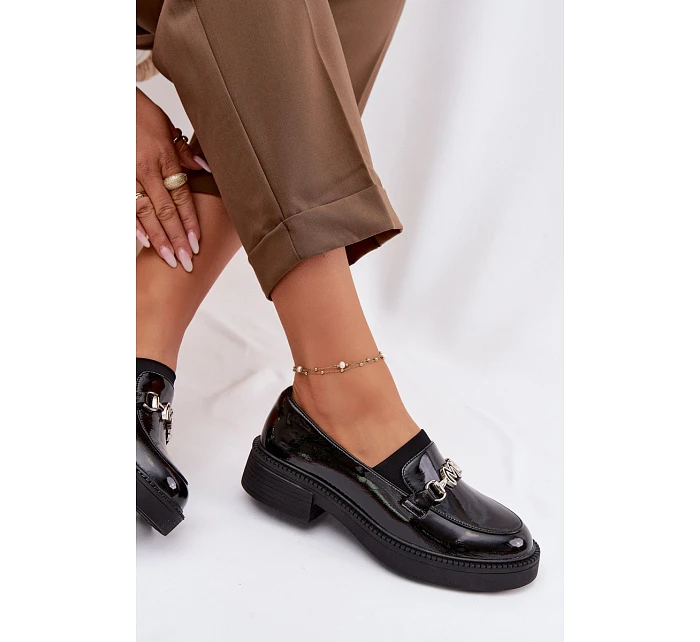 Kožené lakované mokasiny dámské s ozdobným detailem Vinceza 39985 černé