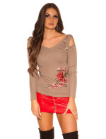Trendy KouCla Coldshoulder Sweater with embroidery