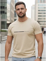 Tshirt męski bawełniany z napisem beżowy model 22305482 - FashionStreet
