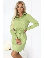Košilové šaty s kapsami a vázáním OLIVE model 21104101 - numoco