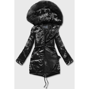 Černá dámská bunda s kapucí pro přechodné období (B8091-1)