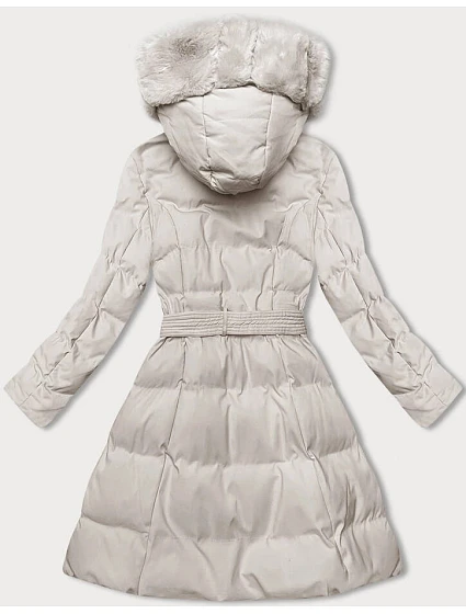 Dámská zimní bunda v ecru barvě s ozdobnou kožešinou model 21246202 - J.STYLE Dámská zimní bunda v ecru barvě s ozdobnou kožešinou model 21246202 - J.STYLE
