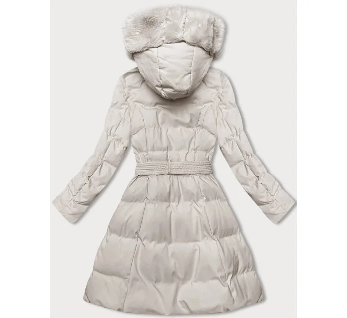 Dámská zimní bunda v ecru barvě s ozdobnou kožešinou model 21246202 - J.STYLE