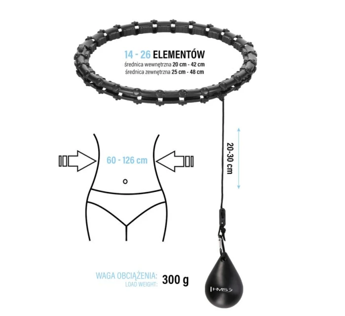 Hula Hop set HHW11 BLACK s výstupky a závažím + opasek BR163 BLACK PLUS SIZE HMS Hula Hop set HHW11 BLACK s výstupky a závažím + opasek BR163 BLACK PLUS SIZE HMS