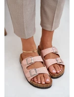 Textilové pantofle na korkové podrážce s přezkami růžové Atera Textilové pantofle na korkové podrážce s přezkami růžové Atera