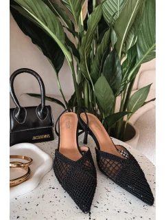 Sandály z pleteniny na podpatku Černé model 21919244 - Boto