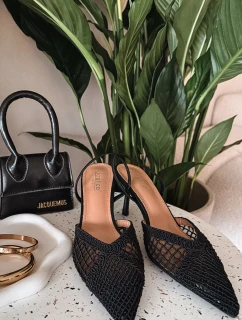 Sandály z pleteniny na podpatku Černé model 21919244 - Boto