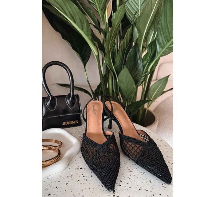 Sandály z pleteniny na podpatku Černé Hanelis