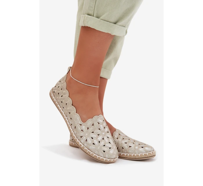 Dámské nazouvací baleríny s květinami zlaté Vennice