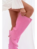 Kozačky s širokou horní částí a řasením na podpatku Růžové model 22031789 - Boto