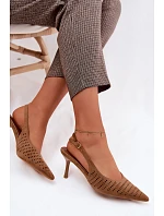 Dámské síťované sandály na podpatku z imitace semiše světle hnědé Torielle