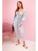 Dámská španělská halenka s květinovým vzorem, dlouhý rukáv mincovna