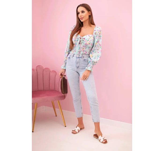 Dámská španělská halenka s květinovým vzorem, dlouhý rukáv mincovna