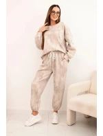 Dámská oversize souprava z viskózy s efektem model 21421726 tmavě béžová - K-Fashion Dámská oversize souprava z viskózy s efektem model 21421726 tmavě béžová - K-Fashion