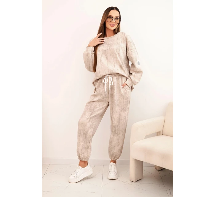 Dámská oversize souprava z viskózy s efektem model 21421726 tmavě béžová - K-Fashion Dámská oversize souprava z viskózy s efektem model 21421726 tmavě béžová - K-Fashion