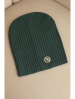 Dámská čepice s proužky a ozdobným knoflíkem s přídavkem vlny a modalu zelená Dámská čepice s proužky a ozdobným knoflíkem s přídavkem vlny a modalu zelená