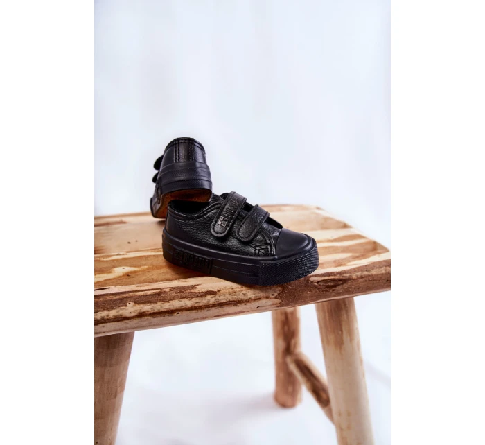 Dětské kožené tenisky na suchý zip BIG STAR KK374090 Černá