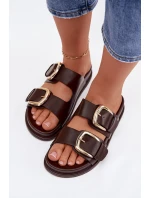 Dámské ekologické kožené pantofle se zlatými sponami Čokoládové model 21960841 - Boto