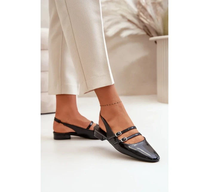 Lakované Baleríny S Pásky Na Nízkém Podpatku Černé model 20505404 - Kesi