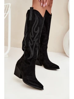 Dámské kovbojky na podpatku se zdobením Jovina – černé