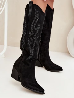 Dámské kovbojky na podpatku se zdobením Jovina – černé
