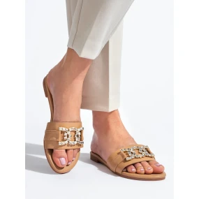 Zajímavé hnědé  nazouváky dámské bez podpatku