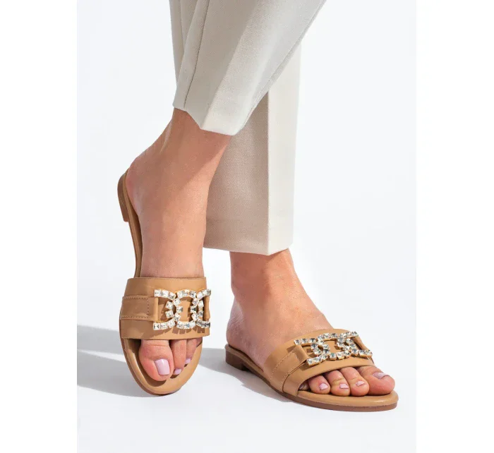 Zajímavé hnědé nazouváky dámské bez podpatku Zajímavé hnědé nazouváky dámské bez podpatku