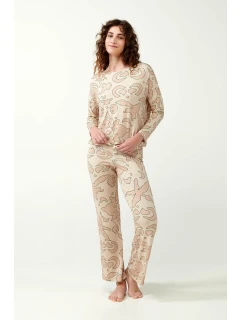 Vamp - Béžové dámské pyžamo s potiskem 21093 - Vamp