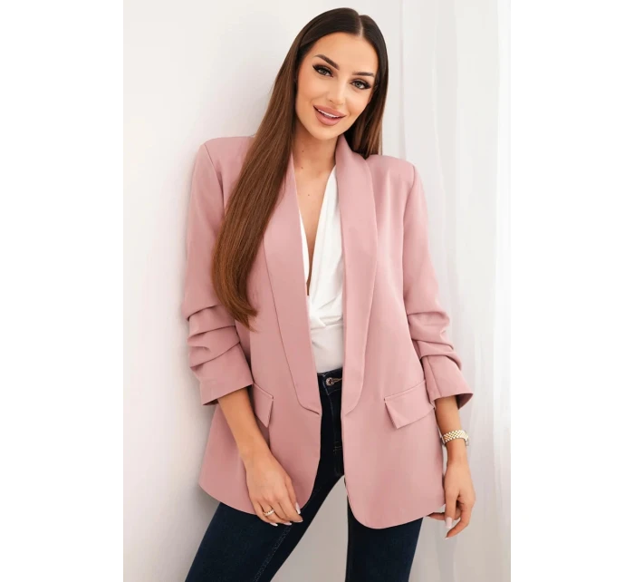 Elegantní sako s klopami tmavě růžové