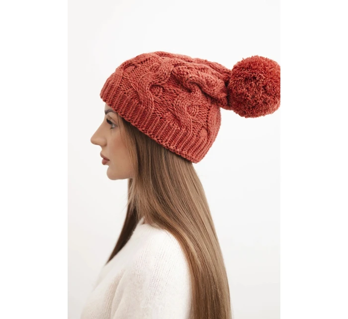 Dámská zimní čepice vlněná s krystaly a vzorem model 21859313 mocca - K-Fashion