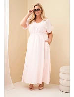 Dámské plus size šaty s řaseným pasem cukrově růžová