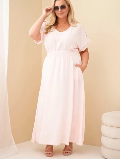 Dámské plus size šaty s model 22159131 pasem cukrově růžová - K-Fashion