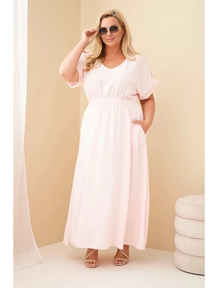 Dámské plus size šaty s řaseným pasem cukrově růžová