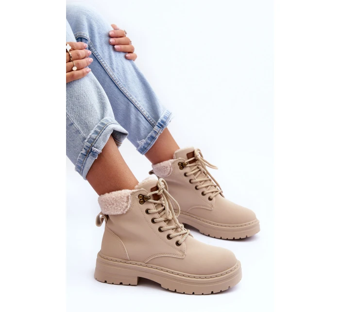 Dámské kožené trapery světle béžové model 21631395 - Boto Dámské kožené trapery světle béžové model 21631395 - Boto