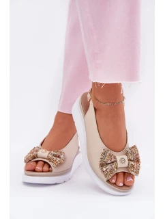 Dámské Kožené Sandály Na Klínu S Mašlí Béžové Zazoo 1882