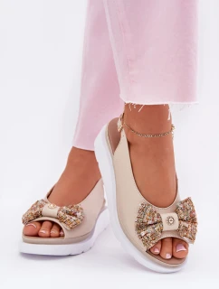 Dámské Kožené Sandály Na Klínu S Mašlí Béžové Zazoo 1882