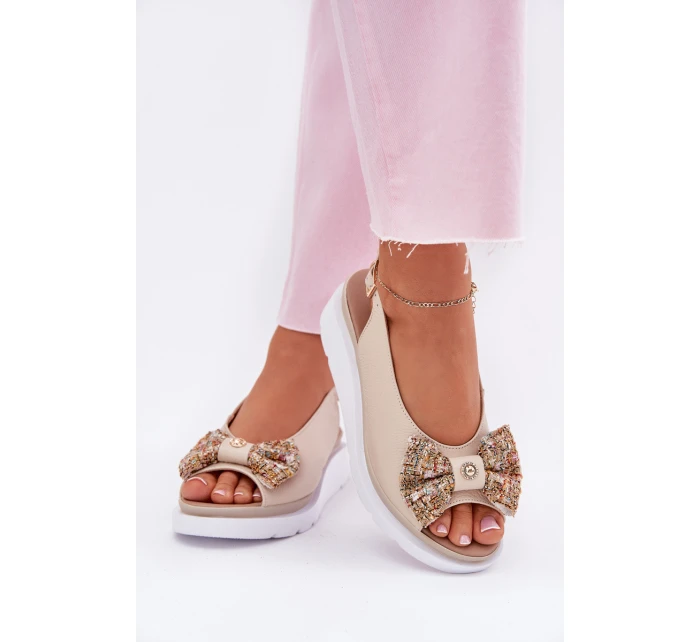 Dámské Kožené Sandály Na Klínu S Mašlí Béžové Zazoo 1882