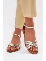 Dámské kožené sandály na plochém podpatku model 21701928 zlaté - Maciejka