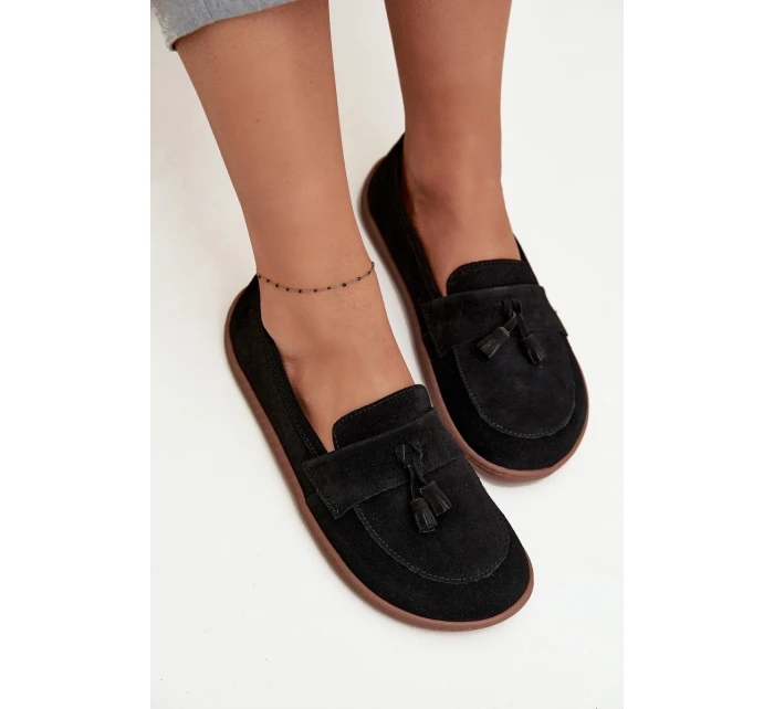 Kožené semišové mokasíny typu barefoot Zazoo 322 černé