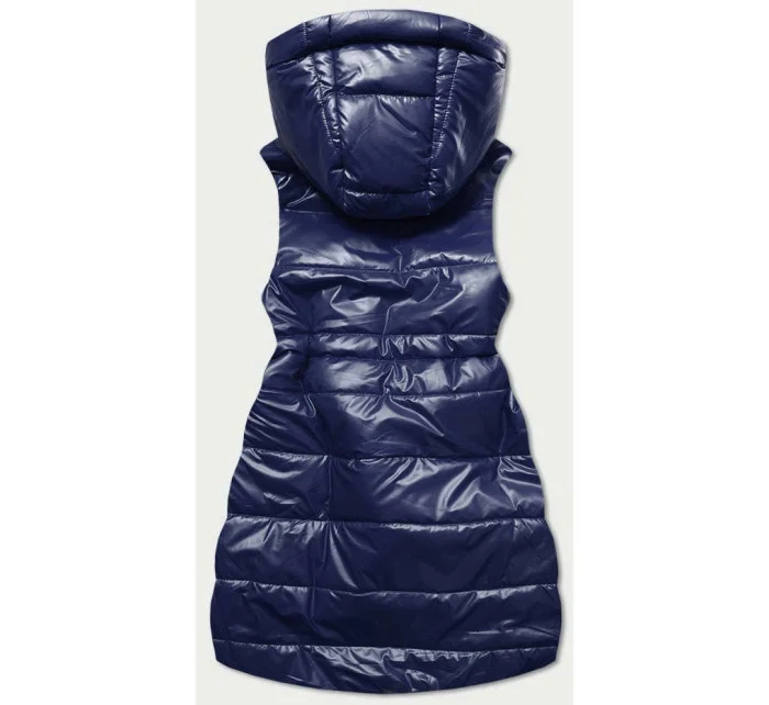 Tmavě modrá lesklá vesta s kapucí (B9782-3) Tmavě modrá lesklá vesta s kapucí (B9782-3)