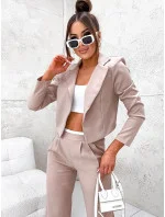 Béžový dámský komplet krátké sako a široké kalhoty model 19763935 - Moon Béžový dámský komplet krátké sako a široké kalhoty model 19763935 - Moon