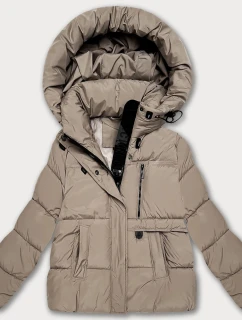 Tmavě béžová volná péřová dámská bunda s kapucí S'West (B8529-12)