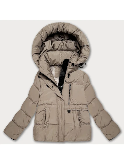 Tmavě béžová volná péřová dámská bunda s kapucí S'West (B8529-12) Tmavě béžová volná péřová dámská bunda s kapucí S'West (B8529-12)