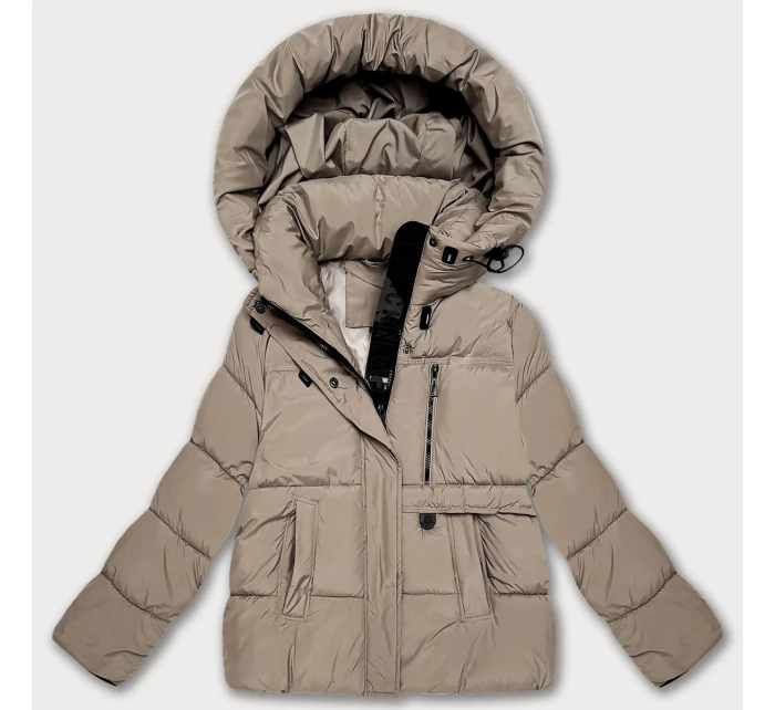 Tmavě béžová volná péřová dámská bunda s kapucí S'West (B8529-12) Tmavě béžová volná péřová dámská bunda s kapucí S'West (B8529-12)