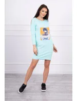 Šaty s 3D grafikou, mátová krajka