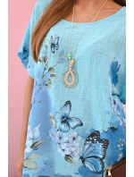 Dámská bavlněná košile s model 21133384 a květinami tyrkys - K-Fashion