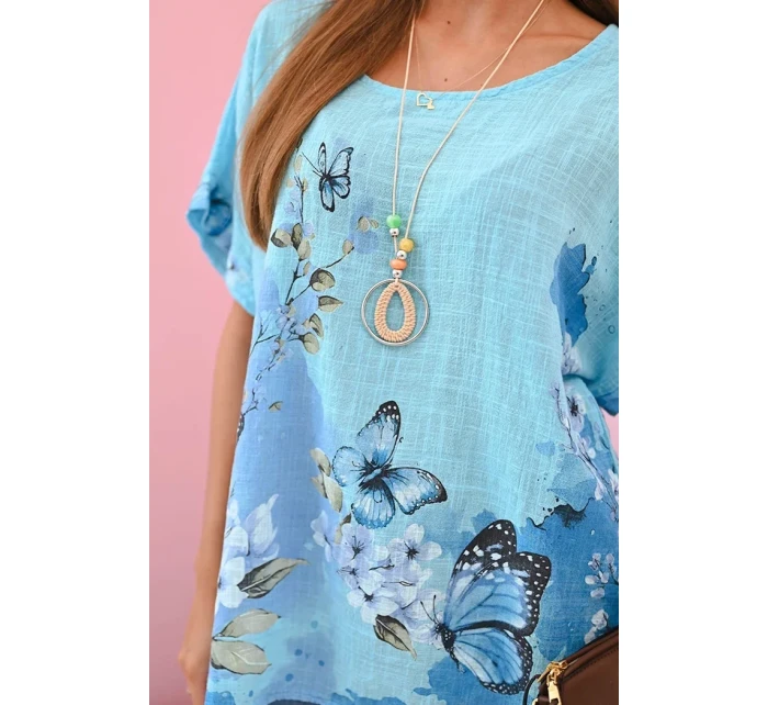 Dámská bavlněná košile s model 21133384 a květinami tyrkys - K-Fashion