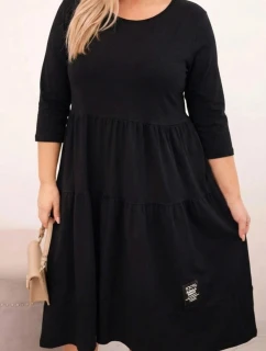 Dámská bavlněná Plus Size šaty s volány a ohrnutým rukávem černá