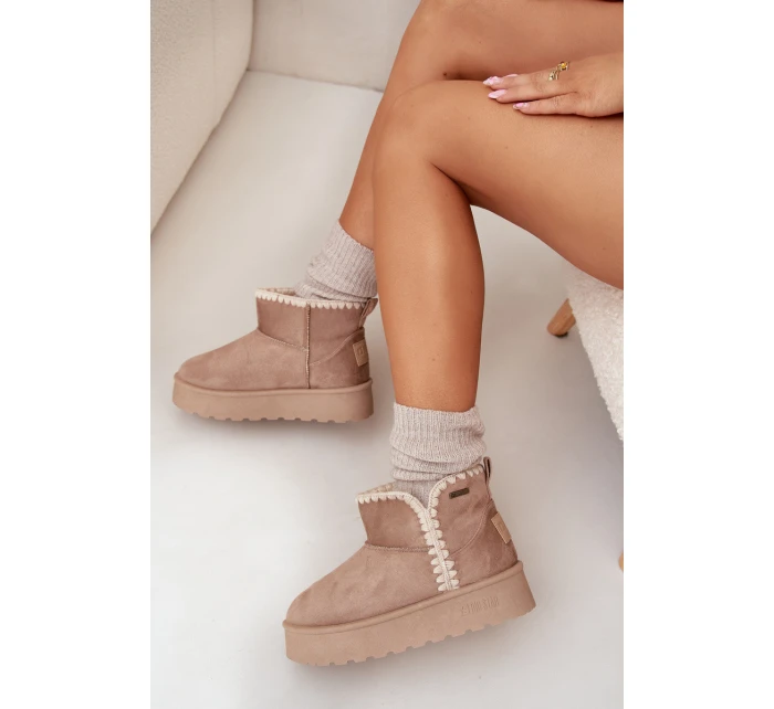 Dámské Sněhule Na Platformě S Prošíváním Big Star SS274129 Béžové Dámské Sněhule Na Platformě S Prošíváním Big Star SS274129 Béžové