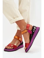 Kožené dámské sandály na platformě model 22028030 Multikolor - D&A Kožené dámské sandály na platformě model 22028030 Multikolor - D&A